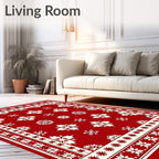 Rich Crimson Snowflake Border Rug