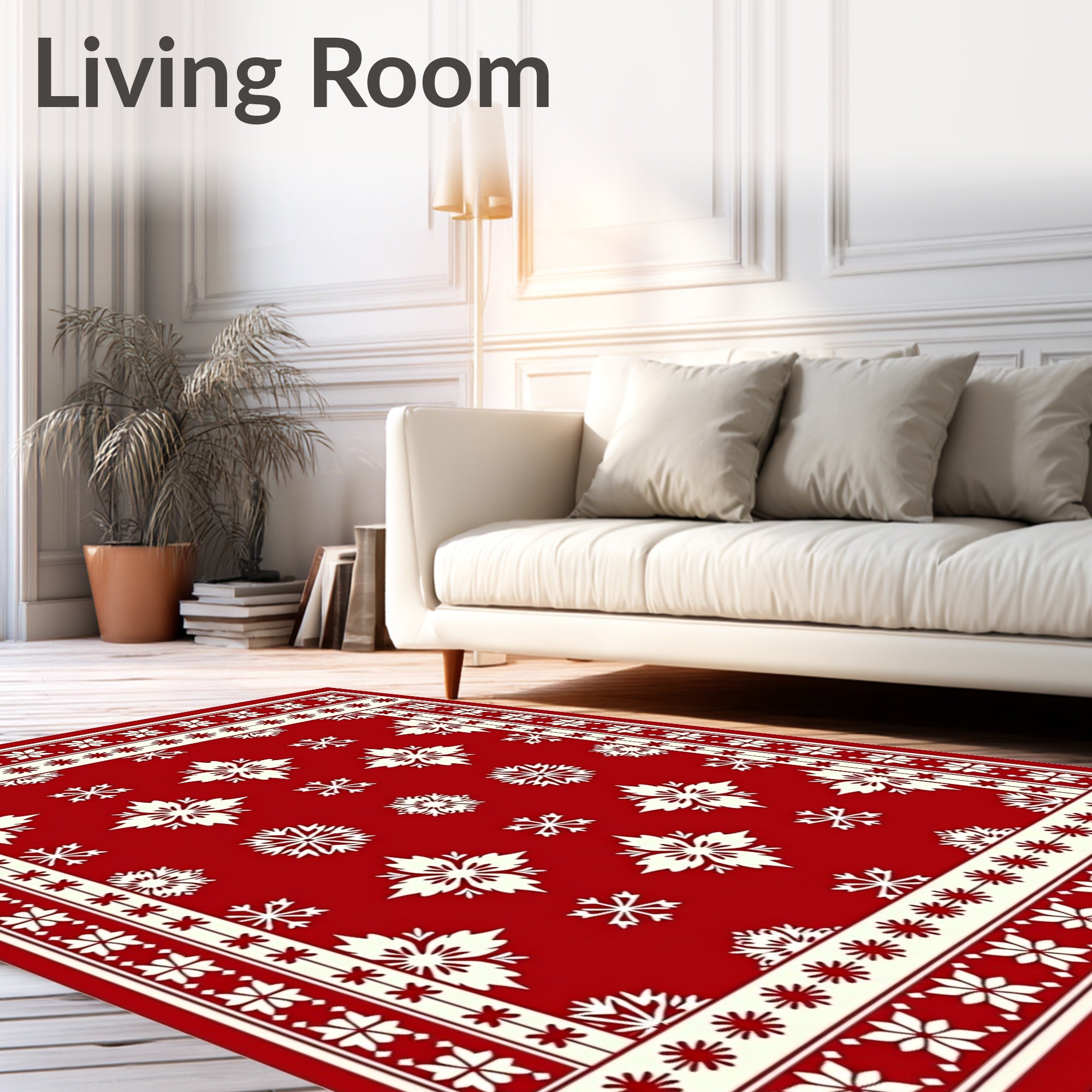 Rich Crimson Snowflake Border Rug
