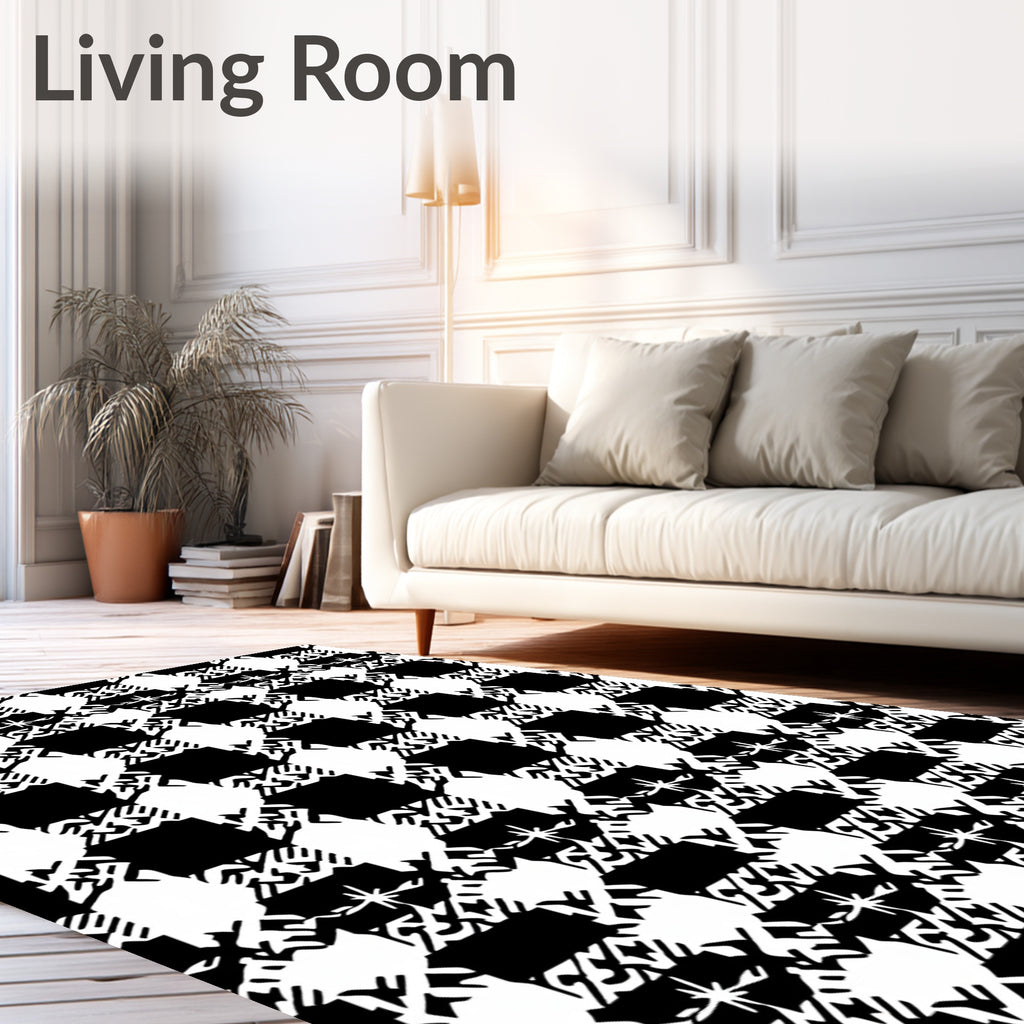 Classic Black White Houndstooth Checks Rug