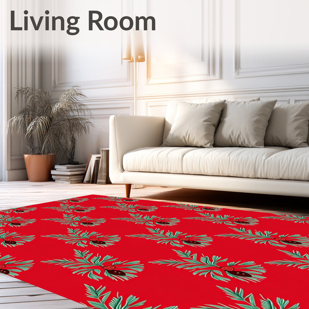 Red Tropical Palm Frond Medallion Rug
