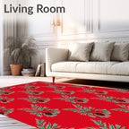Red Tropical Palm Frond Medallion Rug
