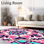 Vibrant Pink Navy Blue Mandala Rug