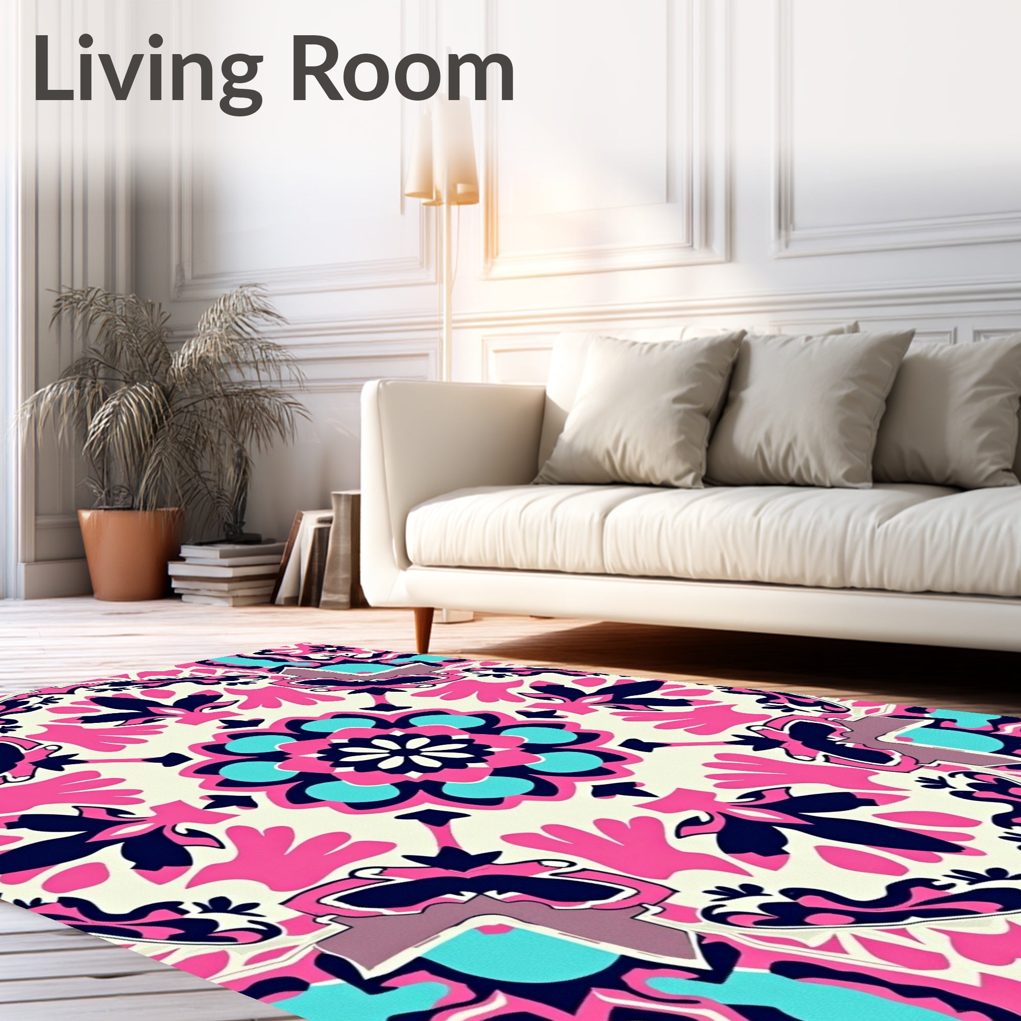Vibrant Pink Navy Blue Mandala Rug