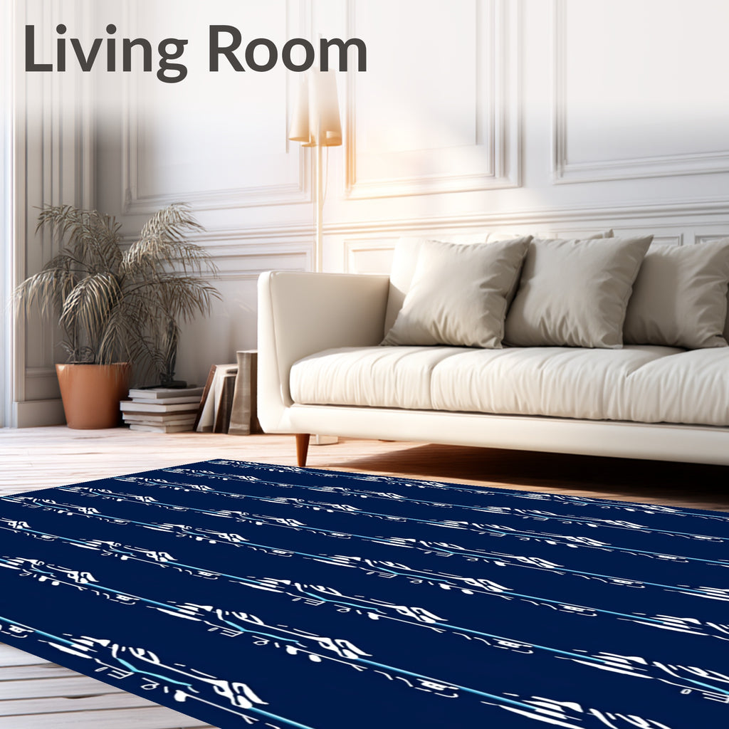 Deep Blue Vertical Abstract Strokes Rug