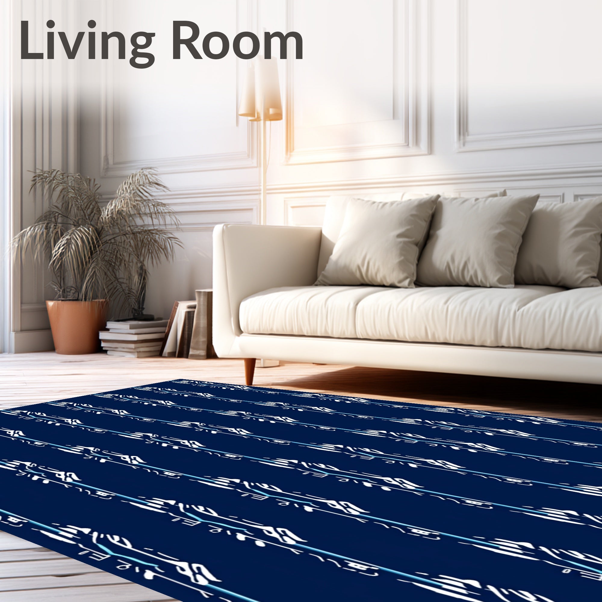 Deep Blue Vertical Abstract Strokes Rug