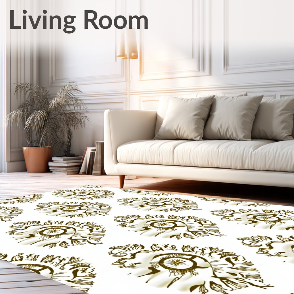 Golden Ornamental Medallion Relief Rug