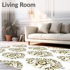 Golden Ornamental Medallion Relief Rug