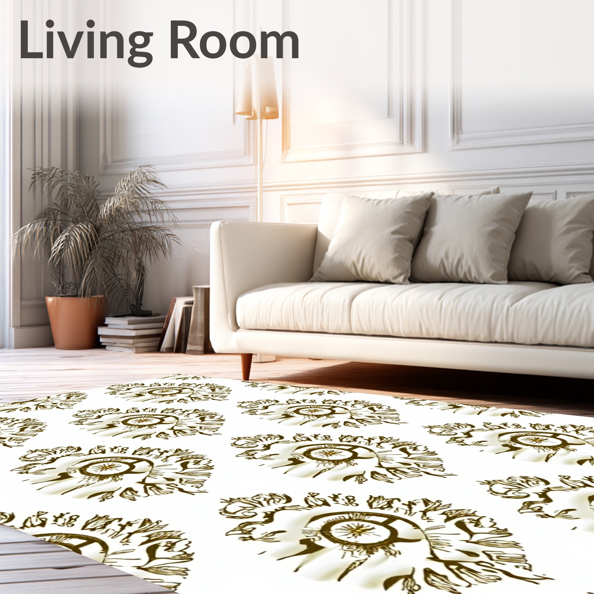 Golden Ornamental Medallion Relief Rug