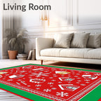 Red Gingerbread Houses Snowflake Winter Rug