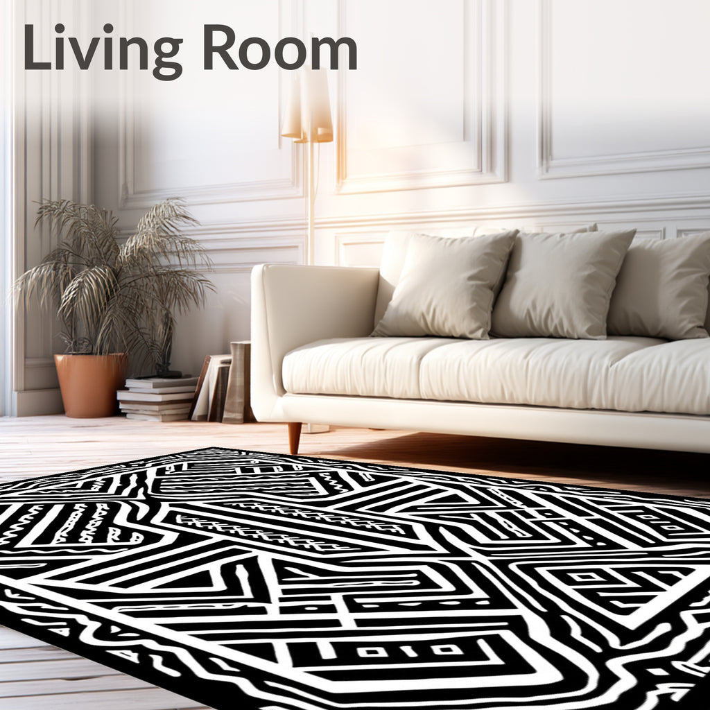 Bold Black White Linear Illusion Rug
