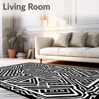 Bold Black White Linear Illusion Rug