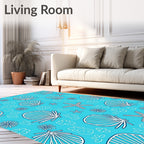 Blue Seashell Starfish Floral Collage Rug