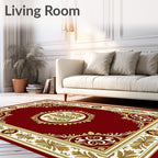 Regal Crimson Golden Floral Medallion Rug