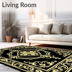 Yellow Vintage Floral Scroll Border Rug