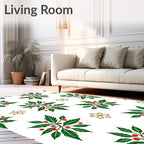 Green Leaf Red Berry Starburst Rug