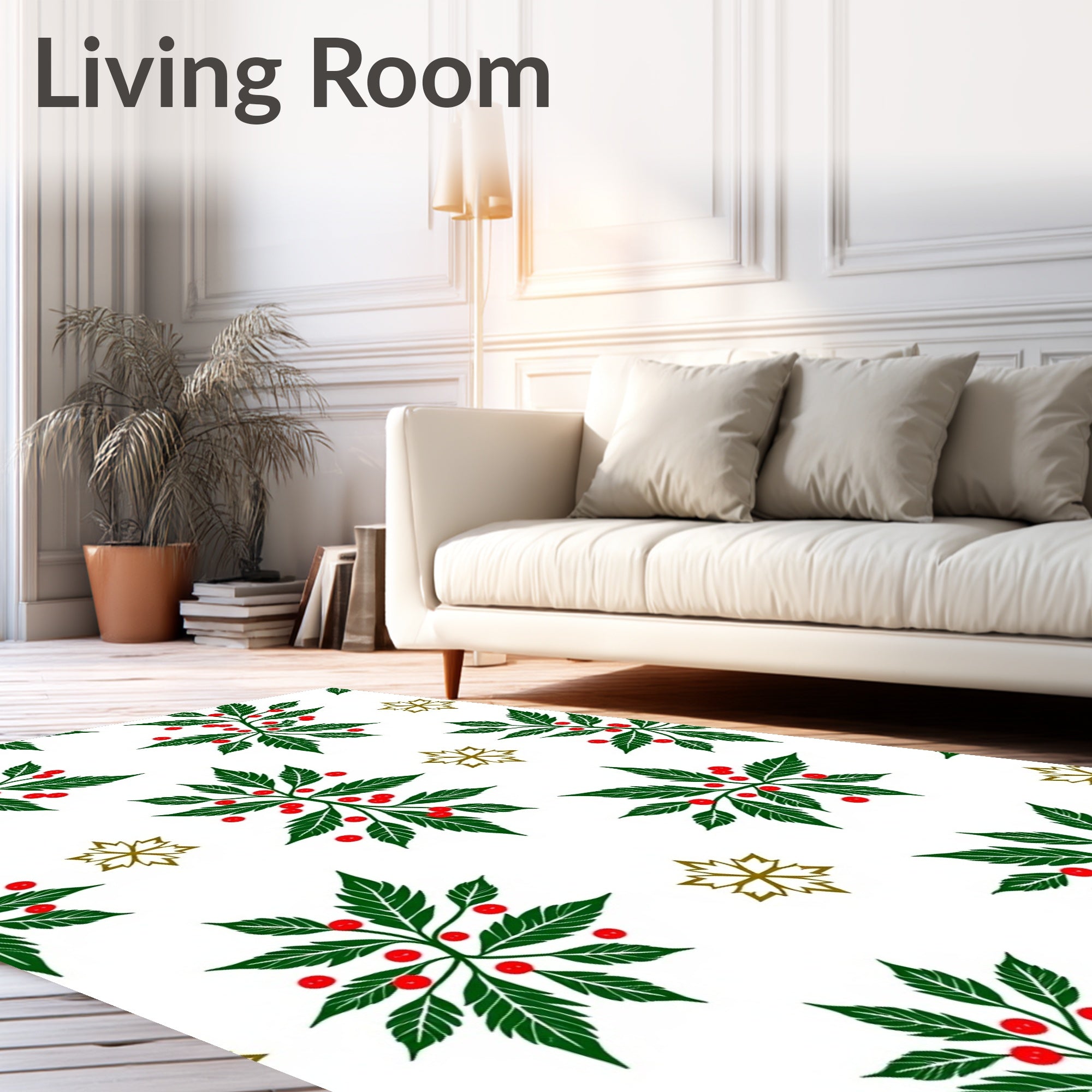 Green Leaf Red Berry Starburst Rug