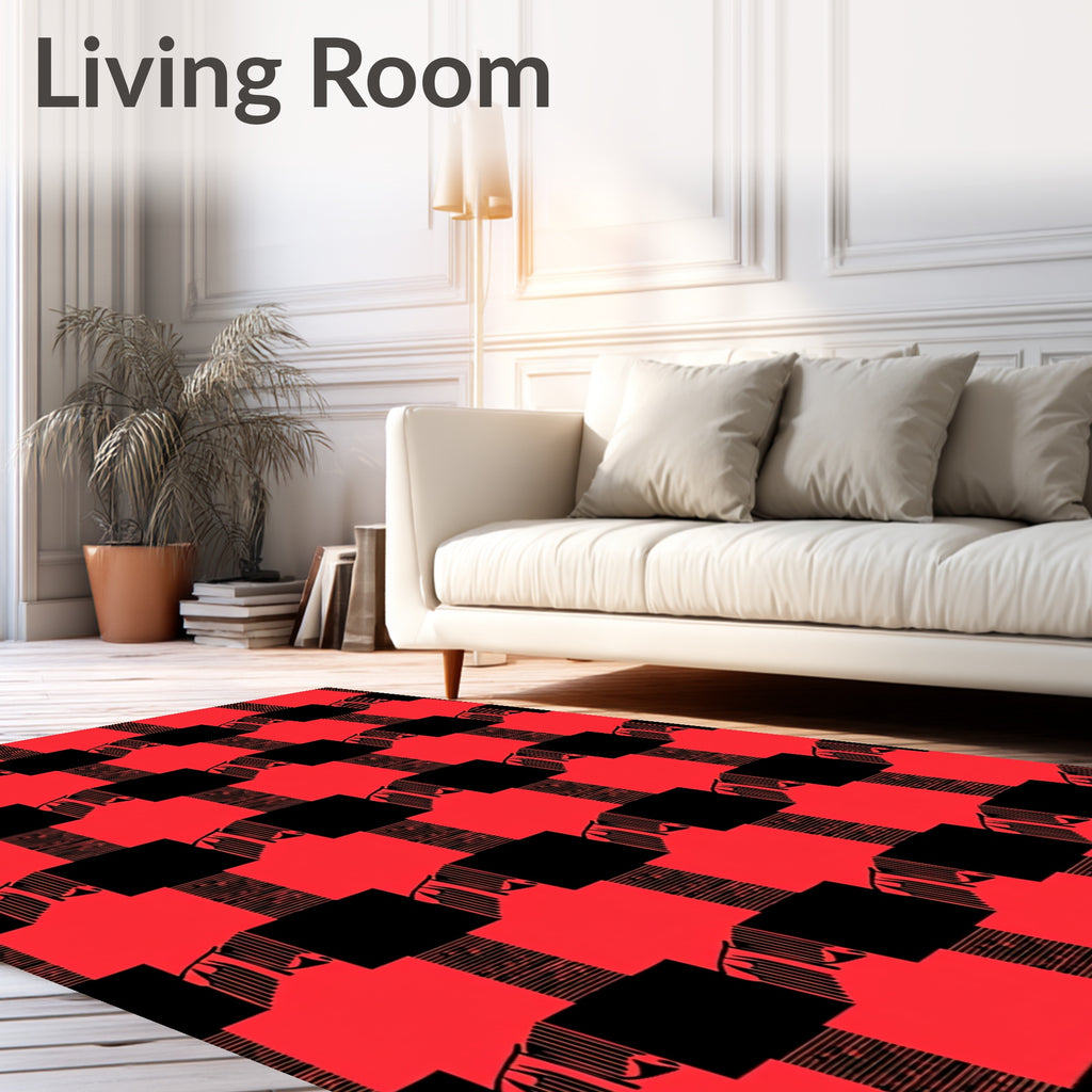 Red Black Checkerboard Folk Charm Rug