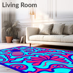 Bold Pink Floral Cyan Swirl Rugby Rug