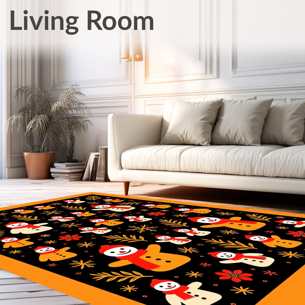 Whimsical Snowman Red Floral Branches Rug