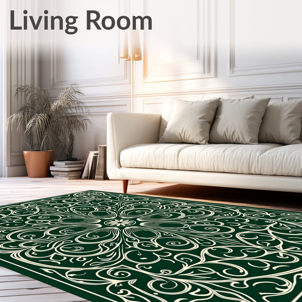 Emerald Green Vintage Floral Mandala Rug