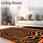 Orange Ripples Concentric Dark Blue Rug