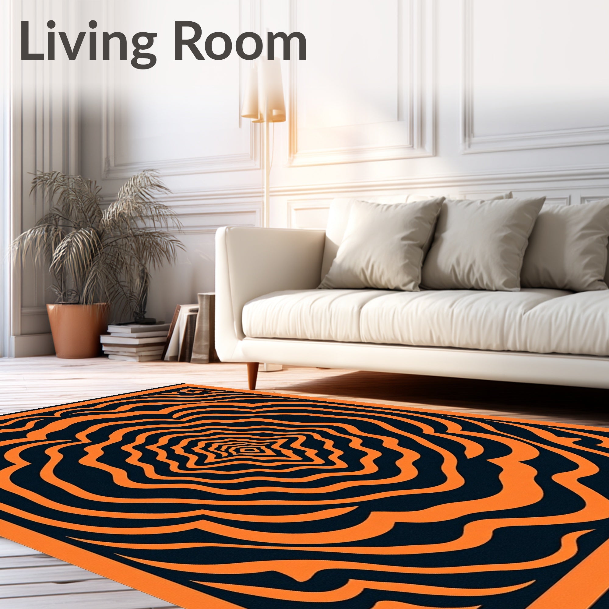 Orange Ripples Concentric Dark Blue Rug