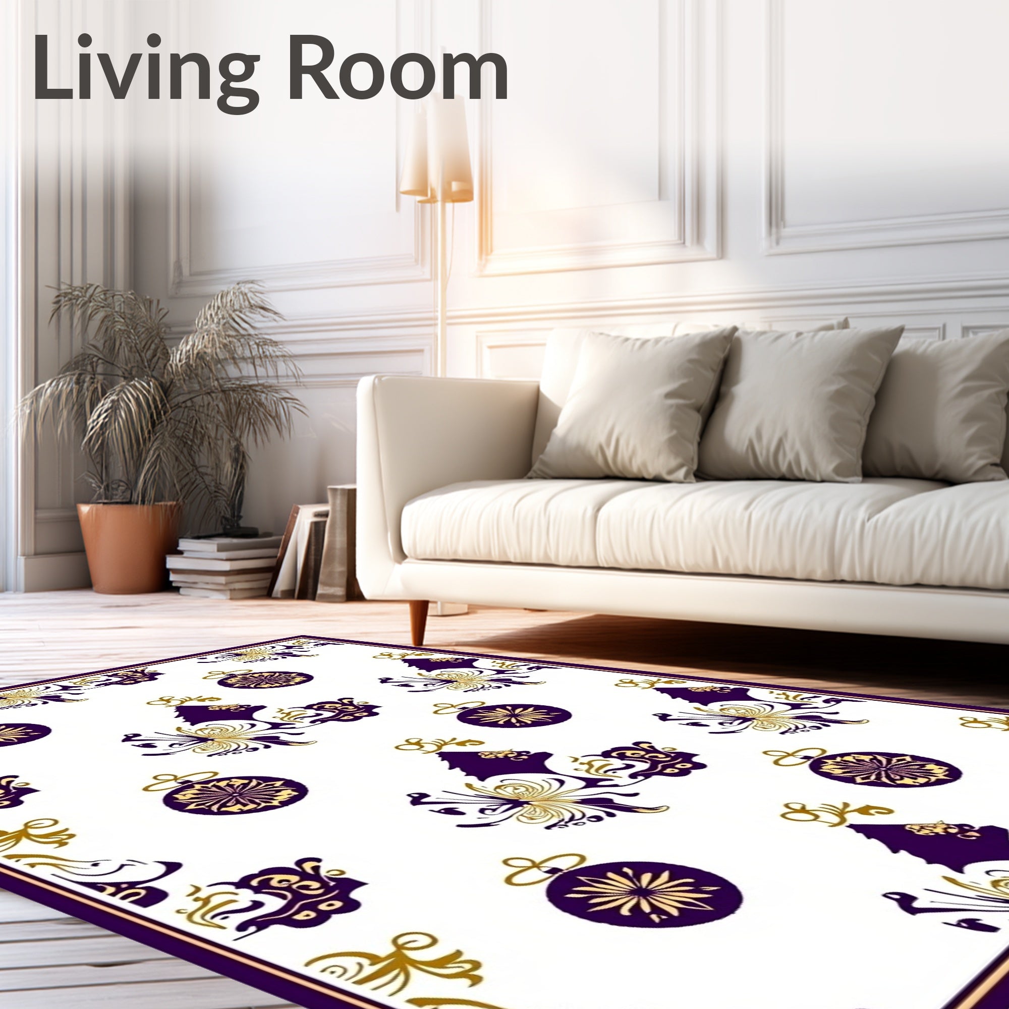Elegant Purple Gold Ornament Tree Garland Rug