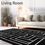 Abstract Black White Geometric Maze Rug