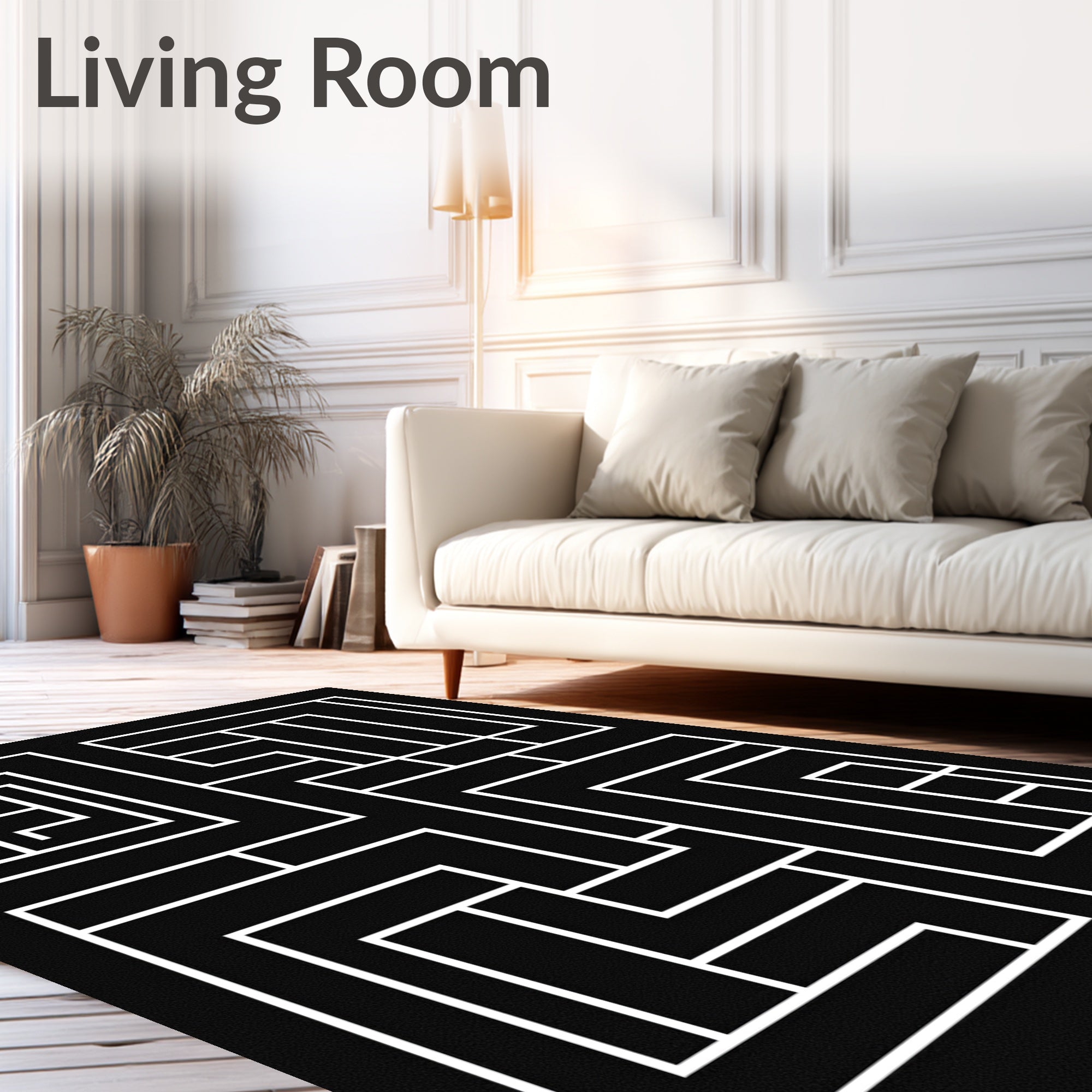 Abstract Black White Geometric Maze Rug