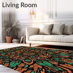 Ornate Black Orange Green Mandala Rug