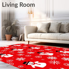Joyful Snowman Snowflake Cheerful Red Rug