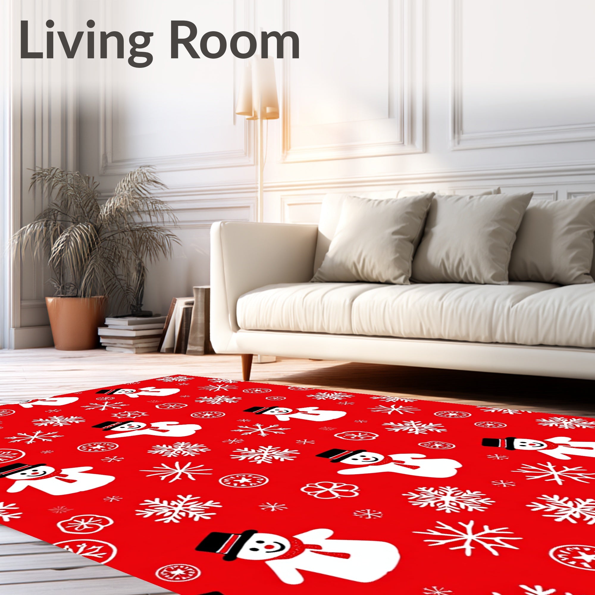 Joyful Snowman Snowflake Cheerful Red Rug