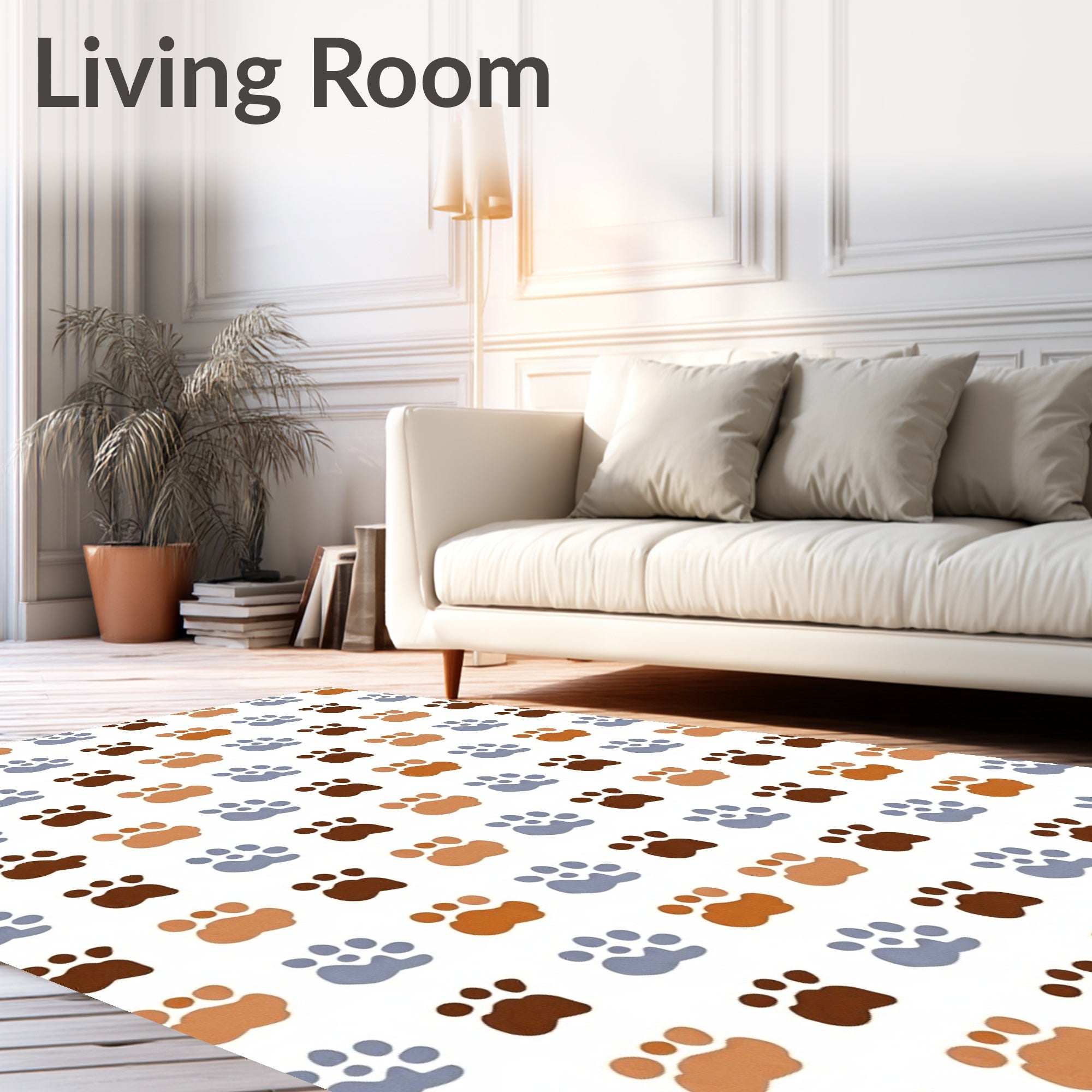 Caramel Brown Blue Paw Prints Rug