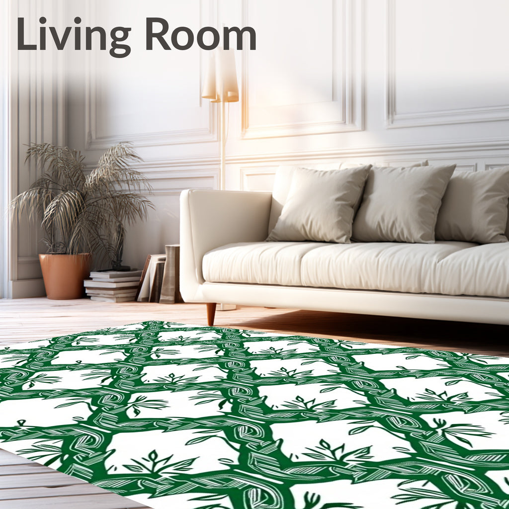 Emerald Green Lattice Butterfly Botanical Rug
