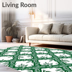 Emerald Green Lattice Butterfly Botanical Rug