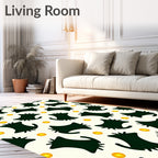Dark Green Abstract Cats Orange Suns Rug