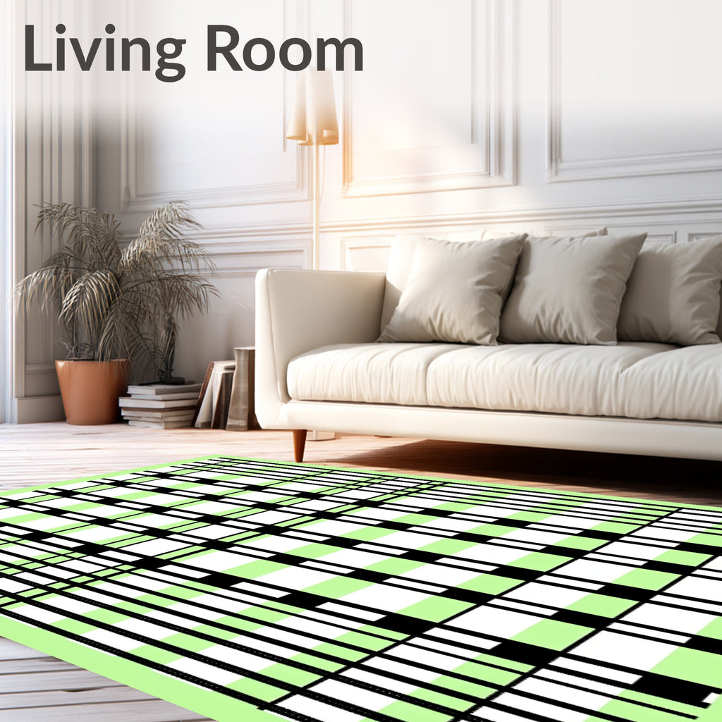 Light Green Black Plaid Stripes Rug
