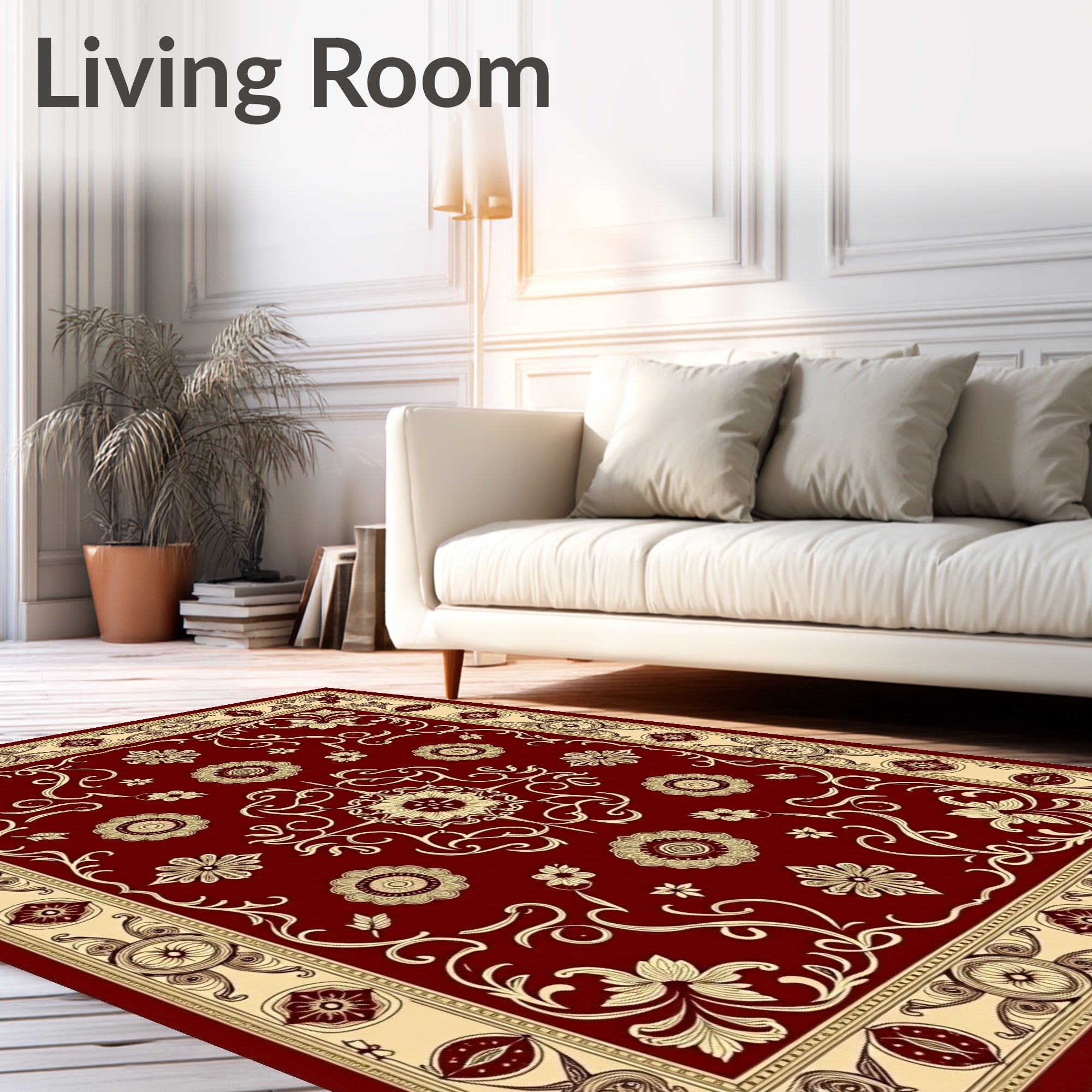 Crimson Floral Medallion Statement Rug