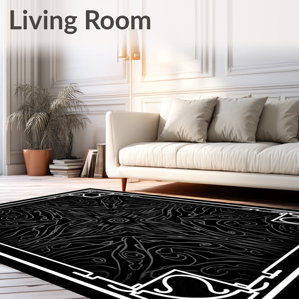 Dark Gray Ornate Abstract Symmetry Rug
