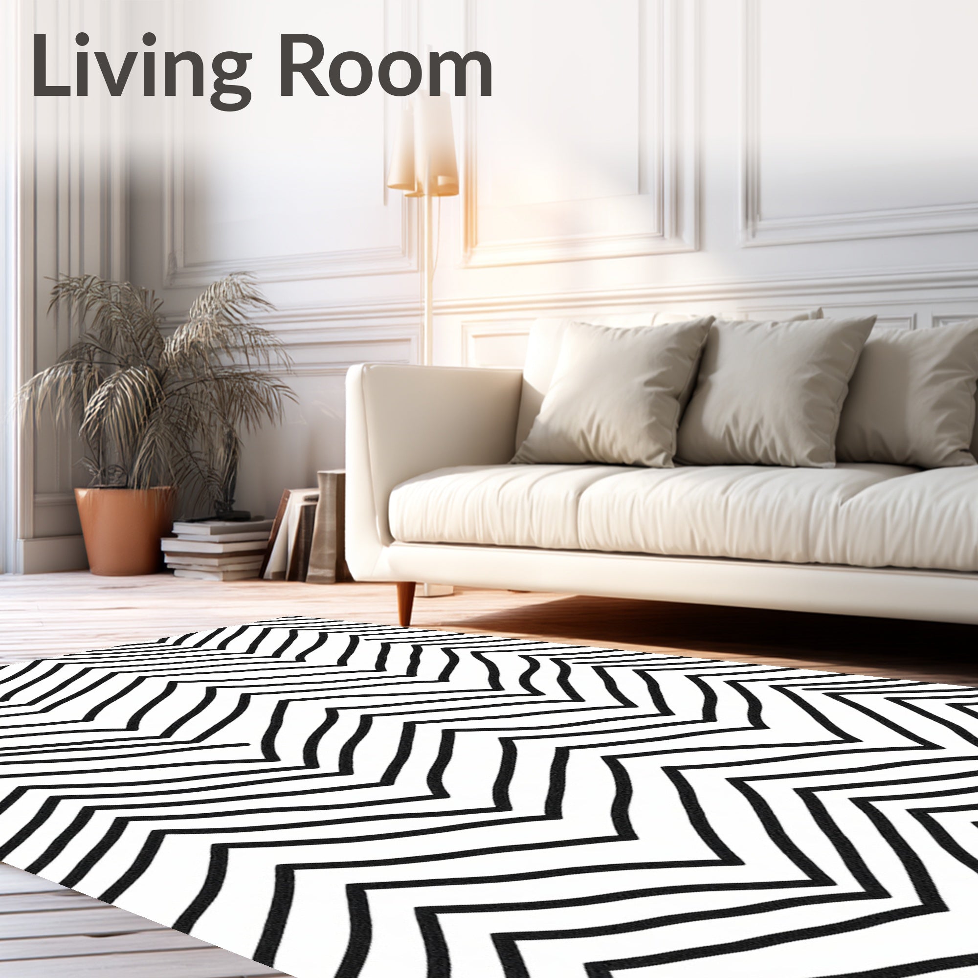 Muted Black Hand Drawn Chevron Stripes Rug