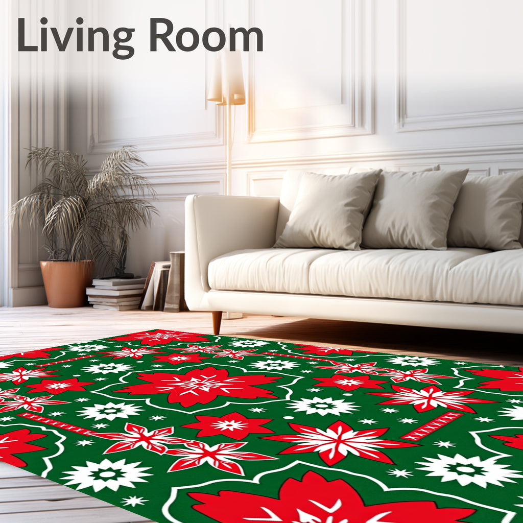 Red White Starburst Floral Medallion Rug