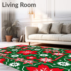 Red White Starburst Floral Medallion Rug
