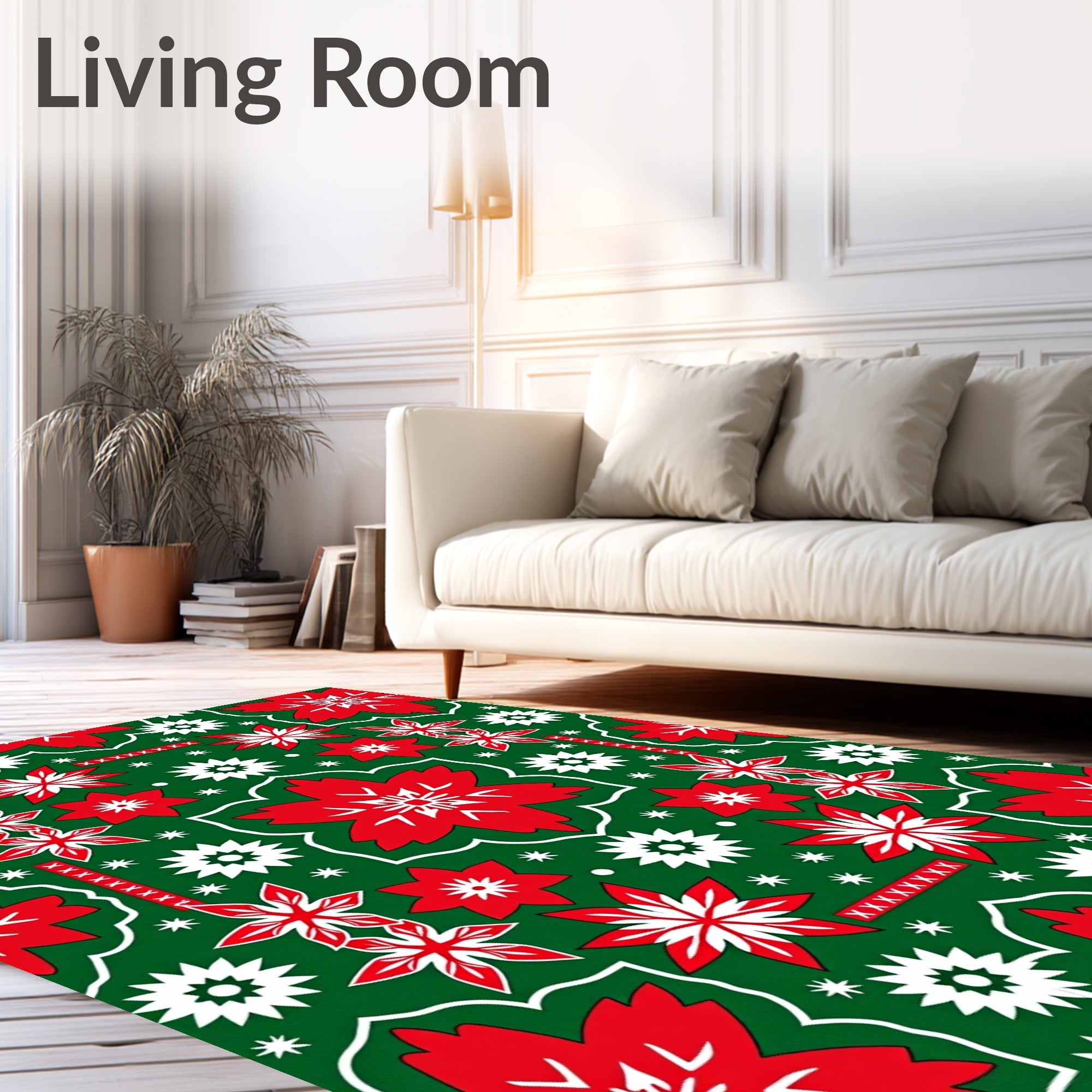 Red White Starburst Floral Medallion Rug