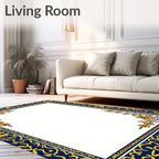 Navy Blue Golden Floral Border Rug