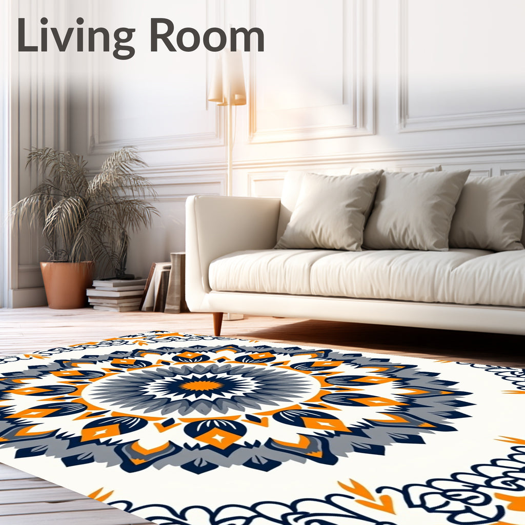 Orange Navy Gray Floral Medallion Rug