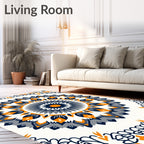Orange Navy Gray Floral Medallion Rug