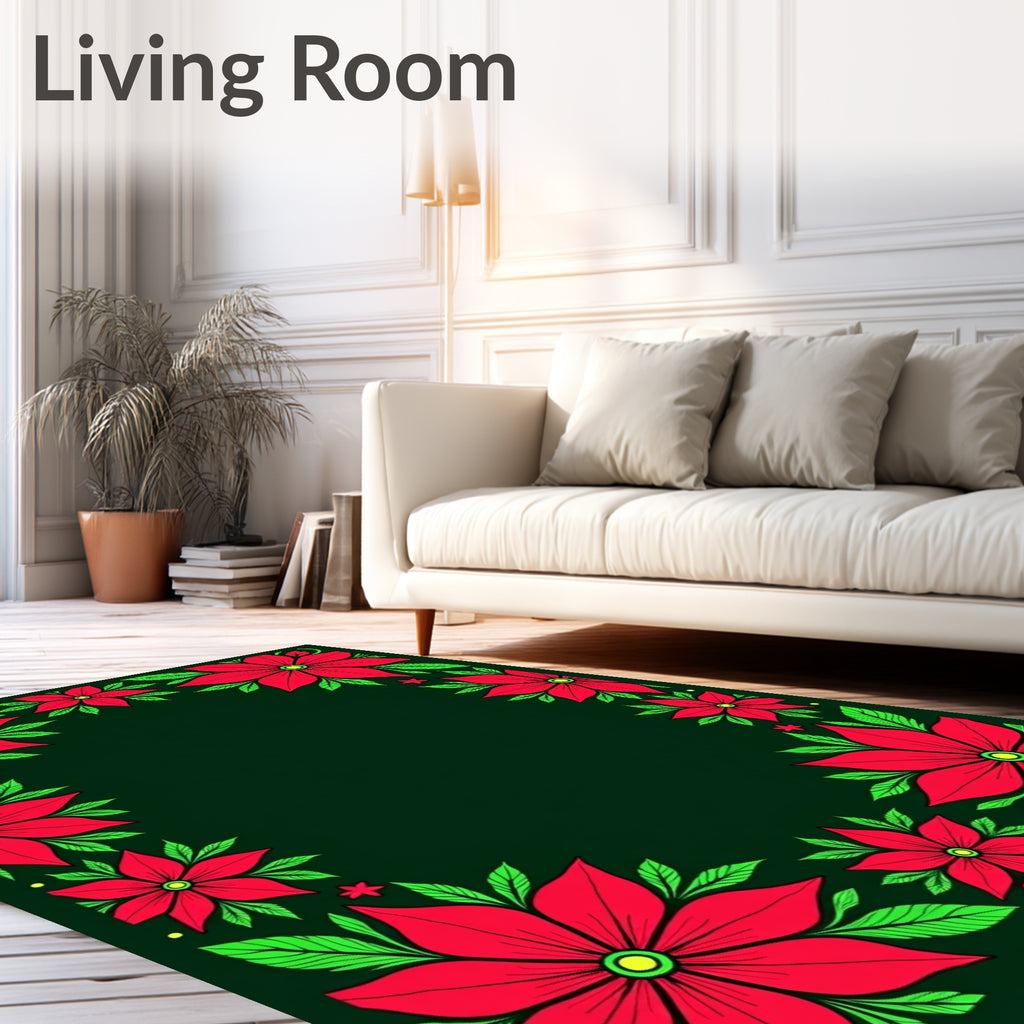 Crimson Red Floral Border Rug
