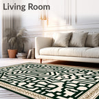 Geometric Dark Green Lattice Border Rug