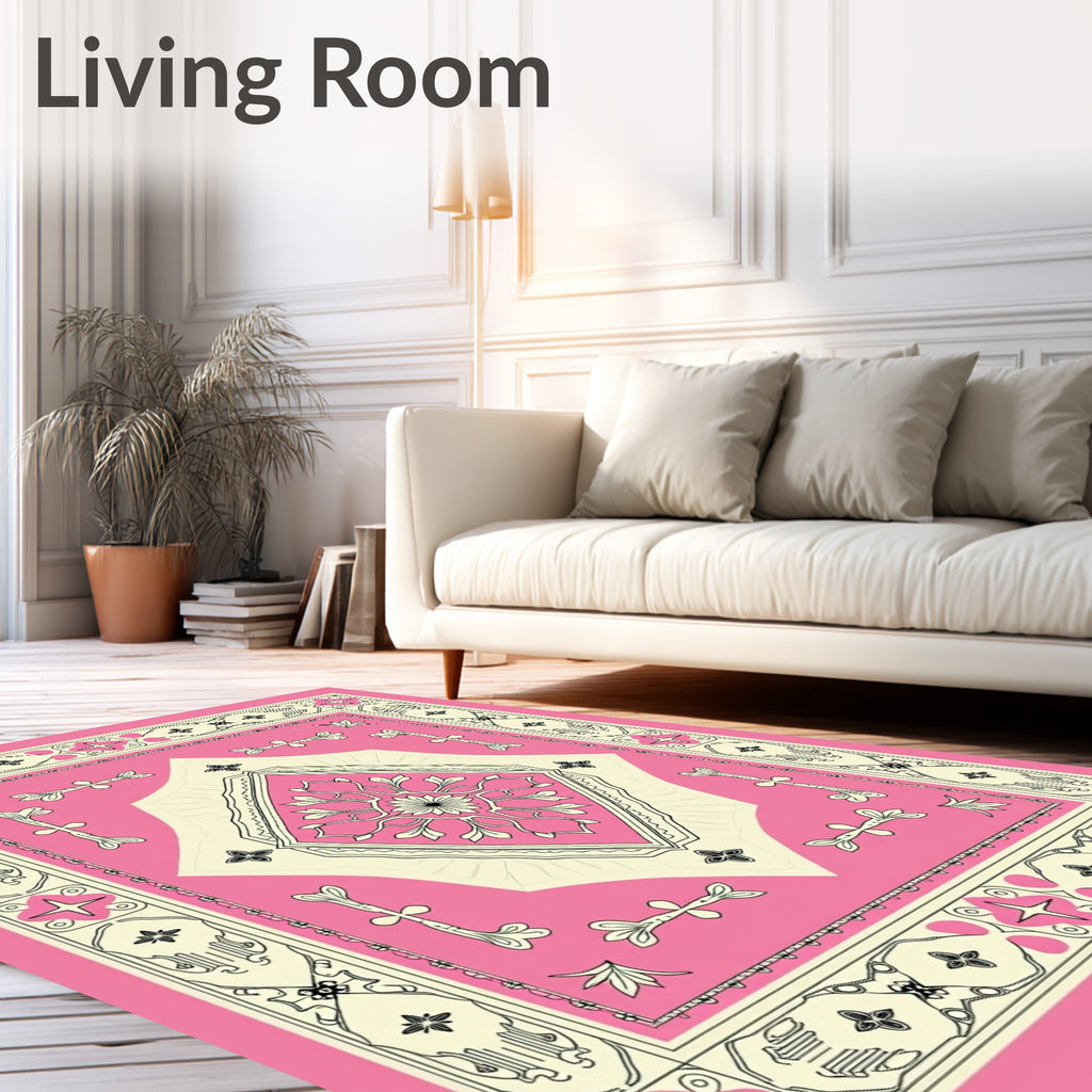 PinkCream Floral Medallion Art Deco Rug