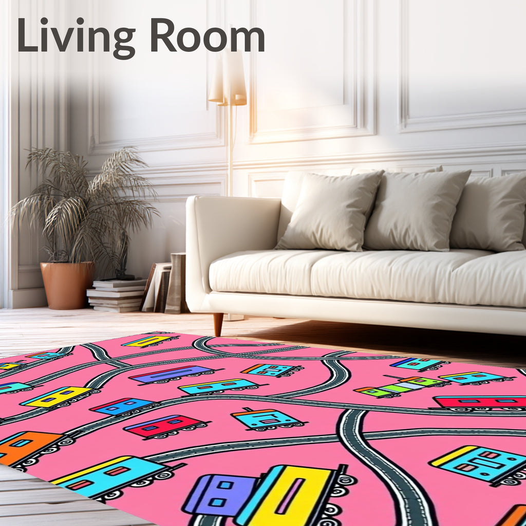 Playful Pink Train Tracks Rug